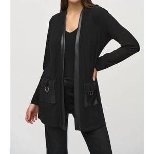 NEW JOSEPH RIBKOFF faux leather trim cover-up jacket in black